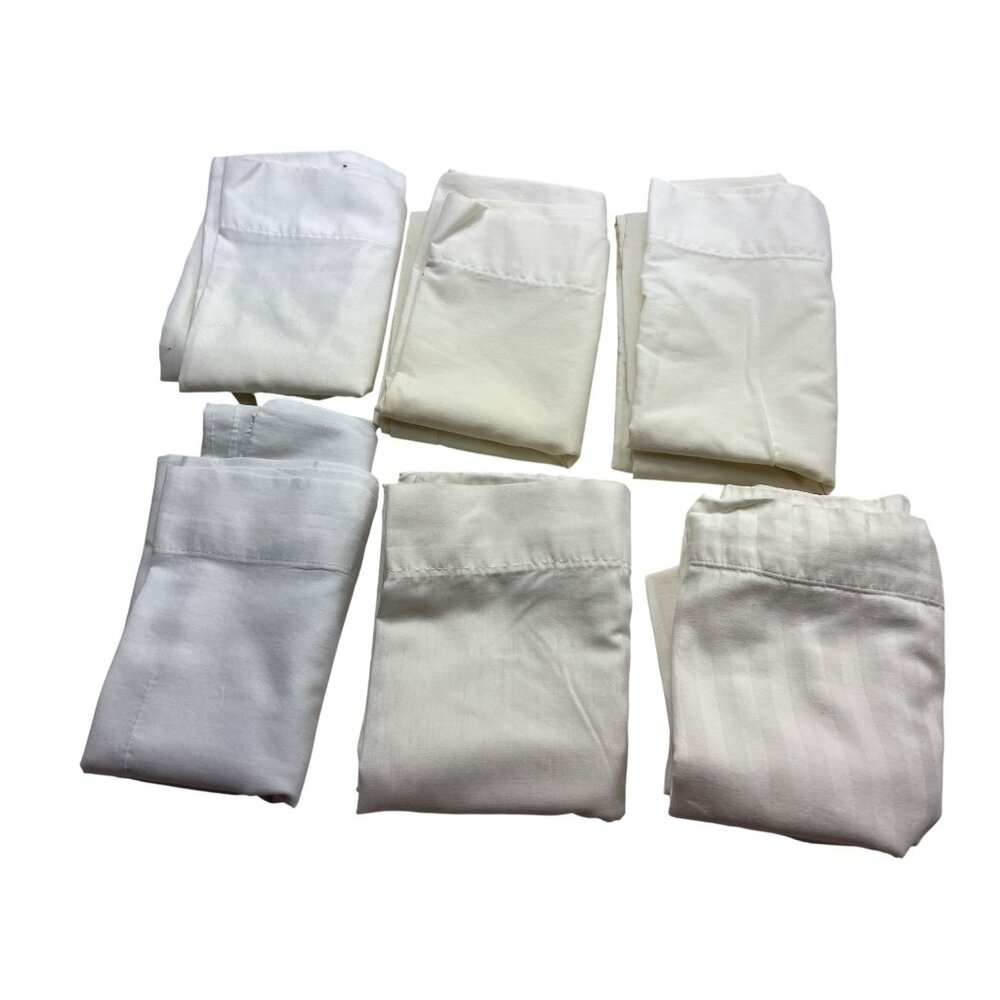 Set Of 6 White Pillowcases 20" X 30" With Light Stains & Wrinkles 91g
